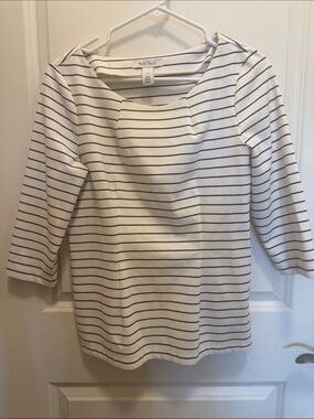 White House Black Market Black & White Striped Crewneck Top